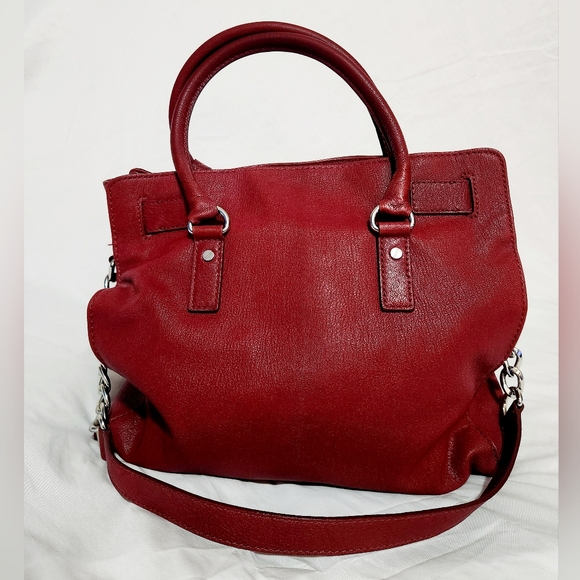 Michael Kors MK Large Hamilton - Red - Leather Bag with Silver Trim Nice - Picture 3 of 12